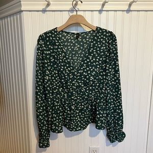 Green floral blouse